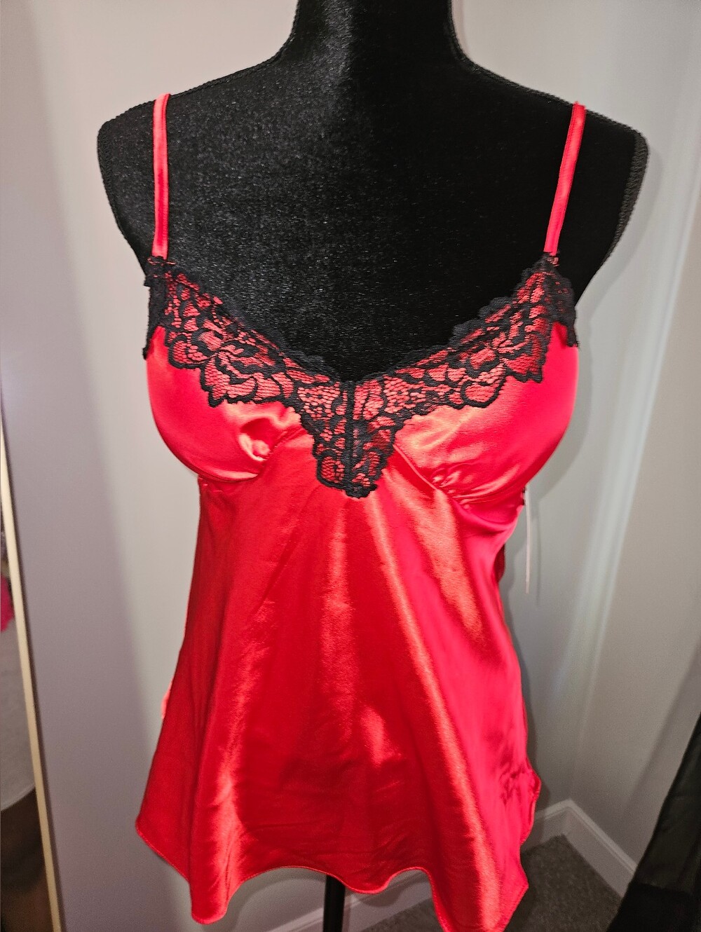 RACHEL Rachel Roy Red  Cami Sleep Top with Black Lace